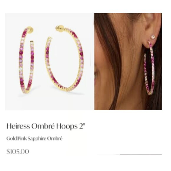 Melinda Maria Heiress Ombré Hoops - Gold & Pink Sapphire 2" - Picture 1 of 4